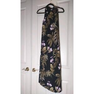 Vince Tropical Garden Print Midi Dress Pockets Size XS Blue Multi Missing Belt
